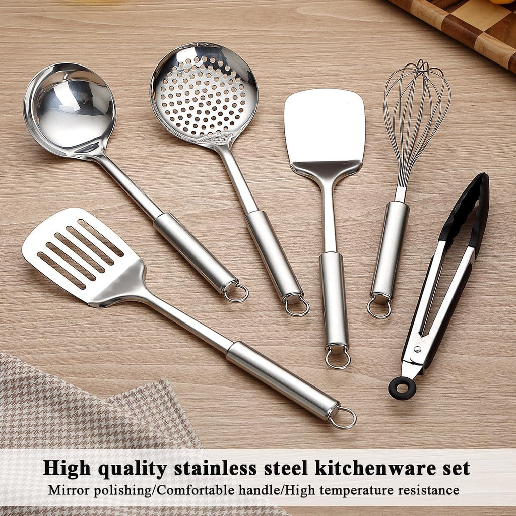 Stainless Steel Cooking Utensils Set 4 Pieces, Kitchen Tools Set Include Metal Spatula Set, Kitchen Skimmer, Soup Lad... - Image 4