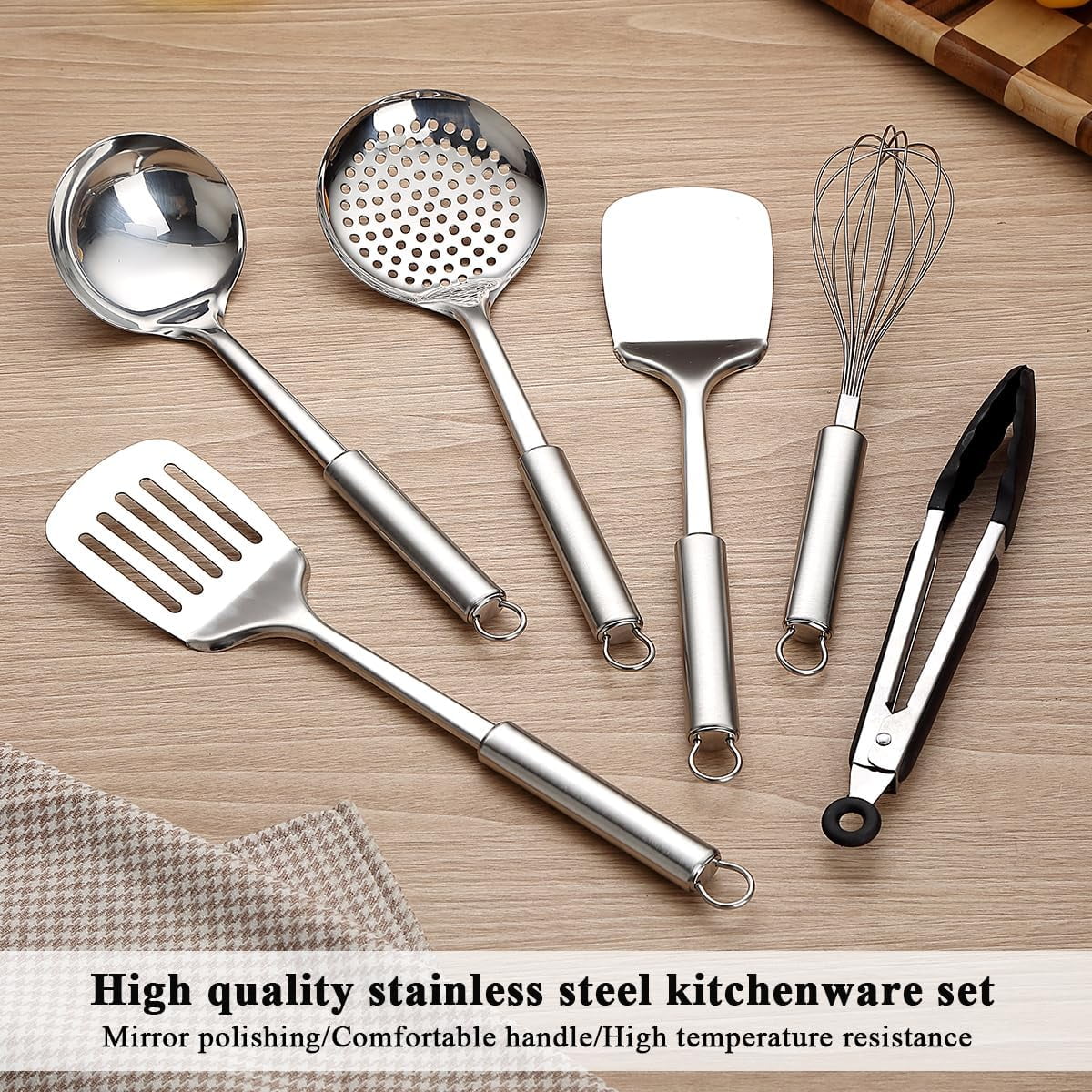 Stainless Steel Cooking Utensils Set 4 Pieces, Kitchen Tools Set Include Metal Spatula Set, Kitchen Skimmer, Soup Lad... - Image 4