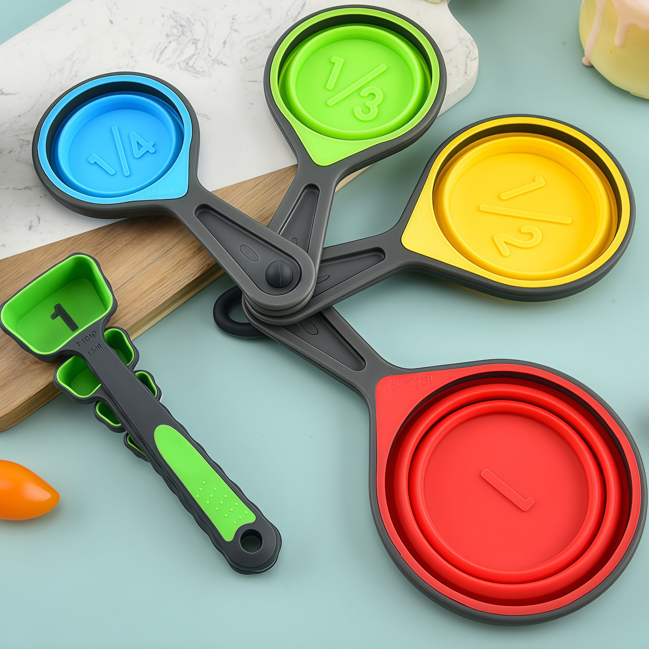 8-Piece Silicone Measuring Cups and Spoons Set Kitchen Tools for Baking, Cooking, Liquid & Dry Ingredients Space Savi... - Image 5