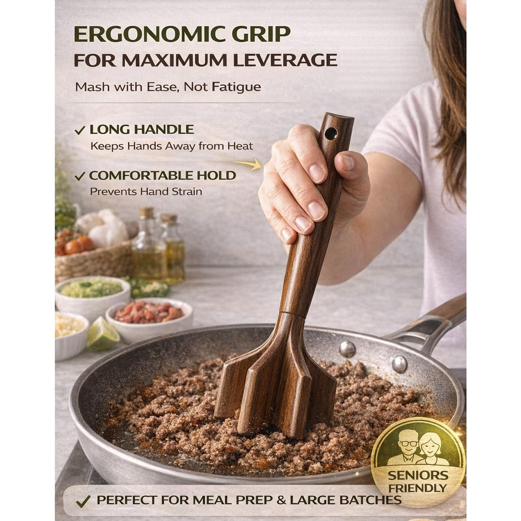 Wooden Meat Chopper for Ground Beef – Heavy Duty Turkey & Hamburger Smasher, Ergonomic Manual Food Masher for Nonstic... - Image 5