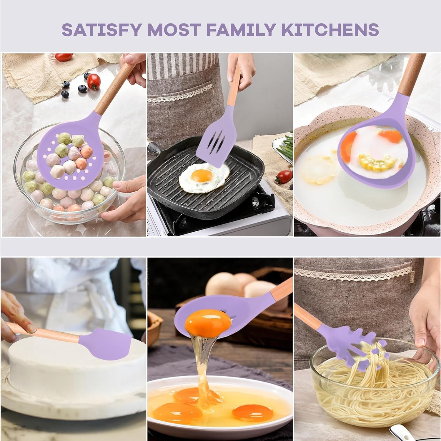 Silicone Cooking Utensils Set, Colorful 8 Pieces Kitchen Utensil Kits with Holder, Flexible Heat Resistant Cooking Tools Set for Nonstick Co - Image 4