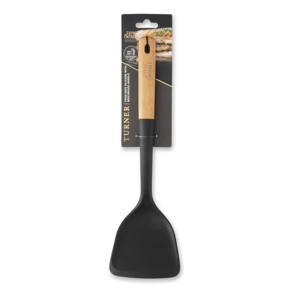 Food-Safe Silicone Turner with Beechwood Handle, Black - Image 2