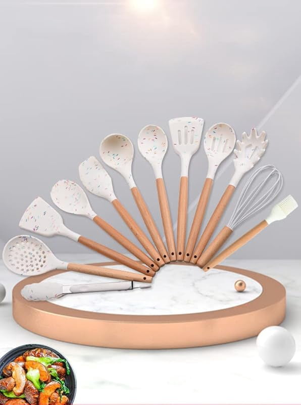 Kitchen Cooking Utensils Set, Wooden Handle Silicone Kitchen Gadgets Utensil Set,11 pcs Non-Stick Silicone Cooking Ki... - Image 2