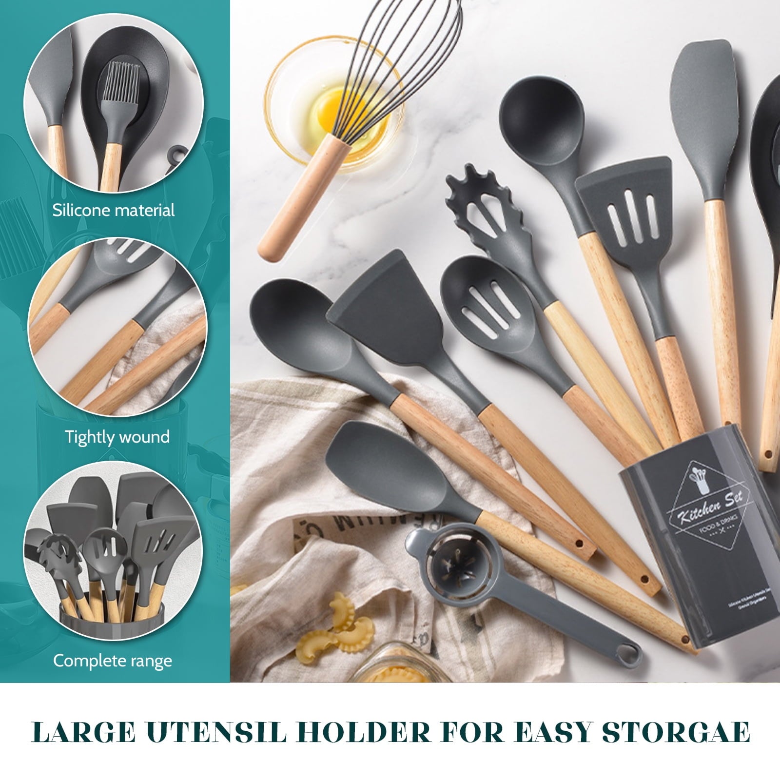 24 Pcs Silicone Cooking Utensils Set, 446 Heat Resistant Kitchen Utensils Turner, Tongs,Spatula,Spoon,Brush,Whisk - Image 4