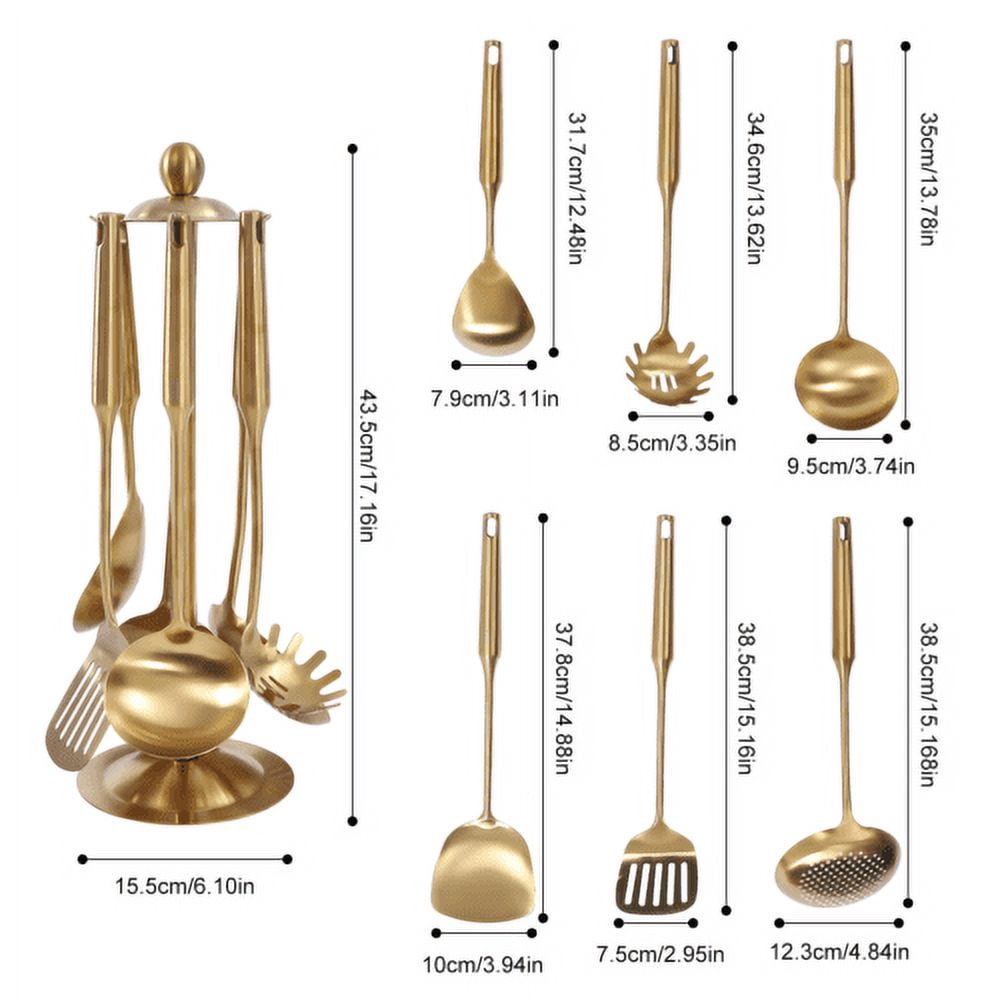 Kitchen Utensil Set Stainless Steel Kitchen Cooking Utensils Gadget Tools Gold - Image 2