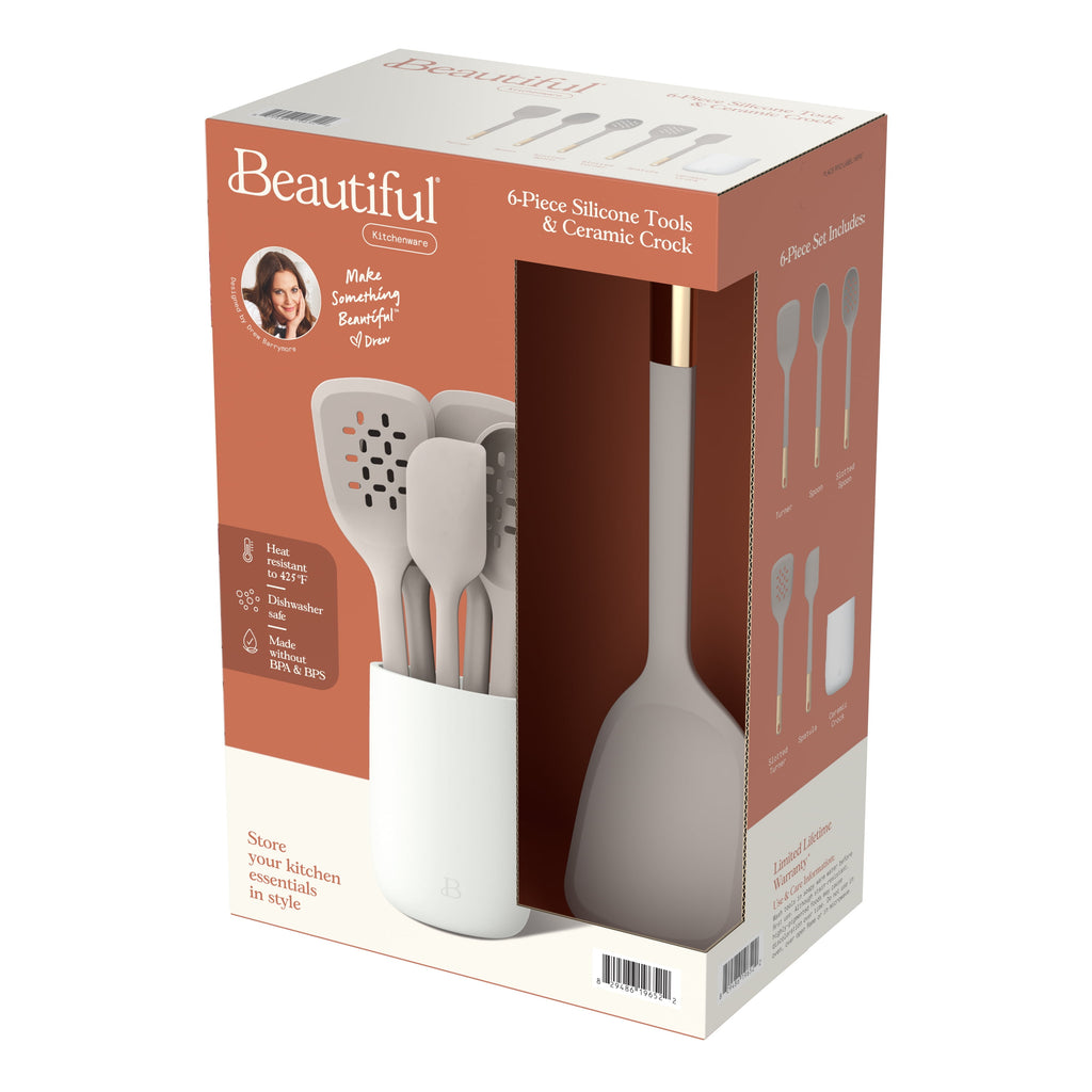 6-Piece Silicone Tool Set with Ceramic Crock, Porcini Taupe - Image 5