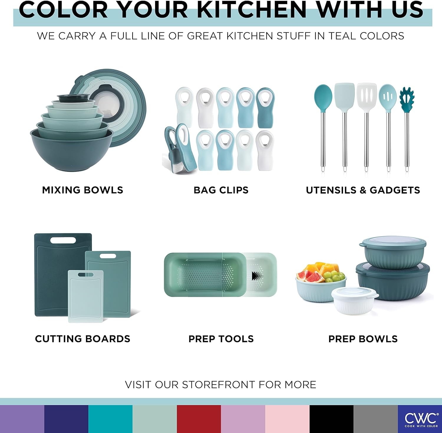 COOK WITH COLOR 10-Pc Cooking Utensils Set Kitchen Gadgets & Essentials, Teal - Image 2