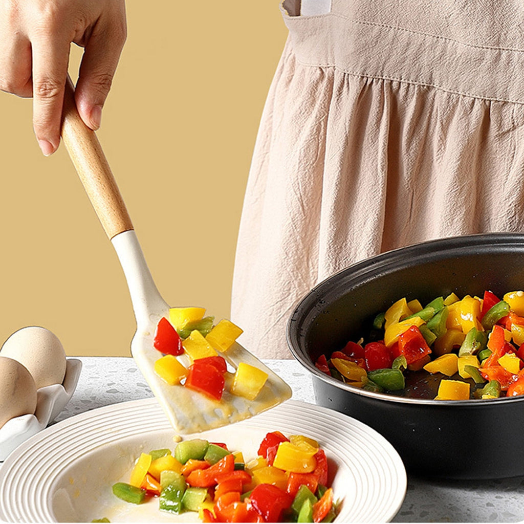 Mouliraty Kitchen Utensils Set Non Stick Silicone Cooking Utensils Set 3 Pcs 12.4 Inch Wooden Handle Heat Resistance ... - Image 5