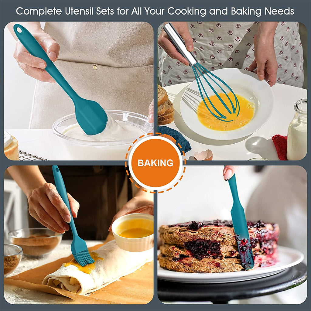 Vesteel 15-Piece Kitchen Utensils Set, Silicone Cooking Utensils with Holder, Non-stick Cookware Friendly & Heat Resistant - Teal Blue - Image 6