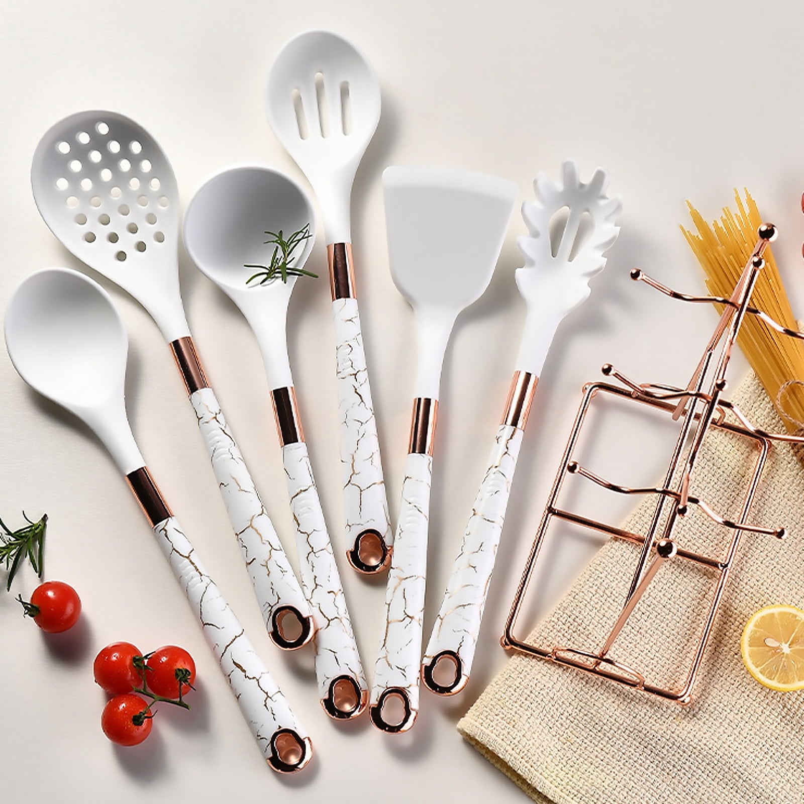 Silicone Kitchen Utensil Set, 7 Pieces Nonstick Cooking Utensil Set with Holder, Heat Resistant Cookware Silicone Spa... - Image 5