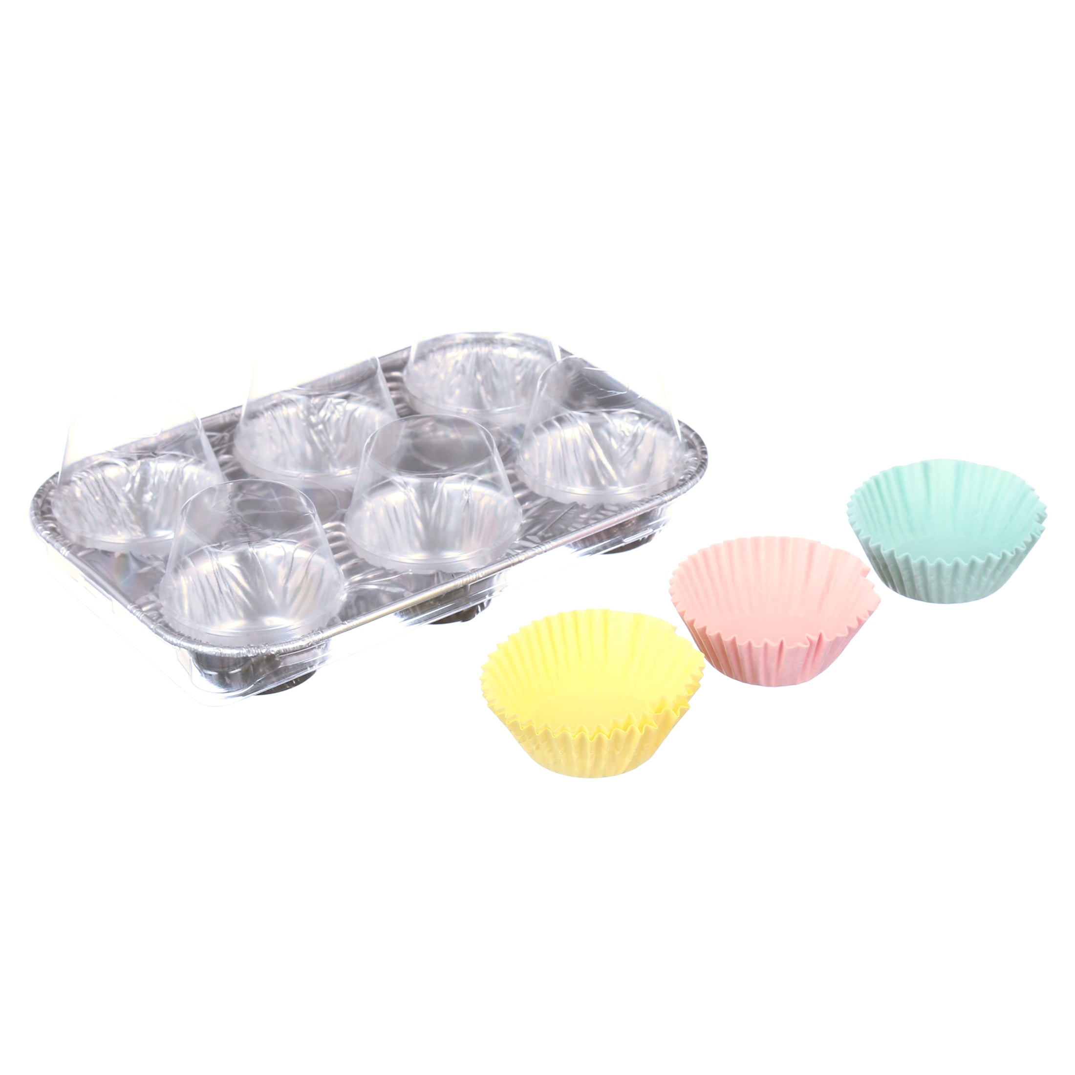6 Cup Aluminum Muffin Pan with Liners and Lid (4 Pack) - Image 3