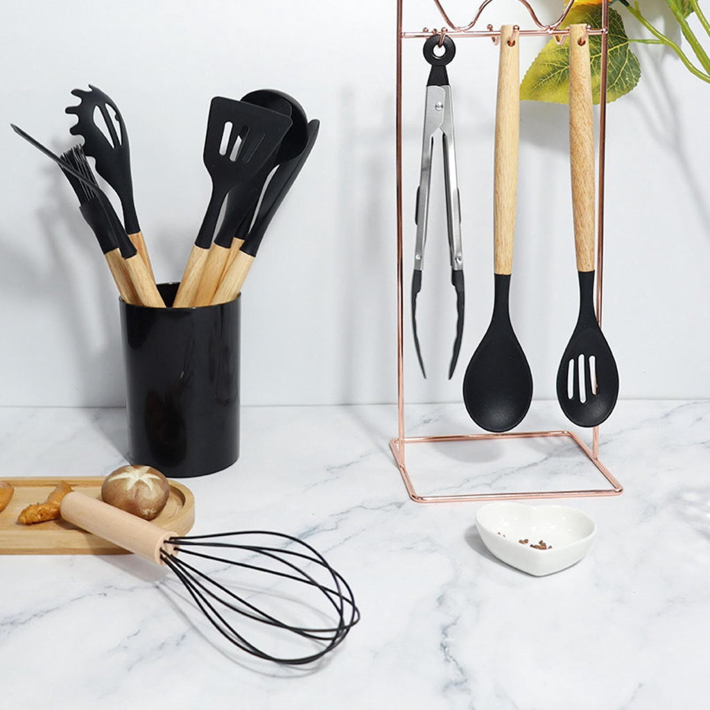 12 Pcs Kitchen Utensils Set, Non-Stick Silicone Cooking Utensils Set, Insulation Wooden Handle Kitchen Accessories fo... - Image 3