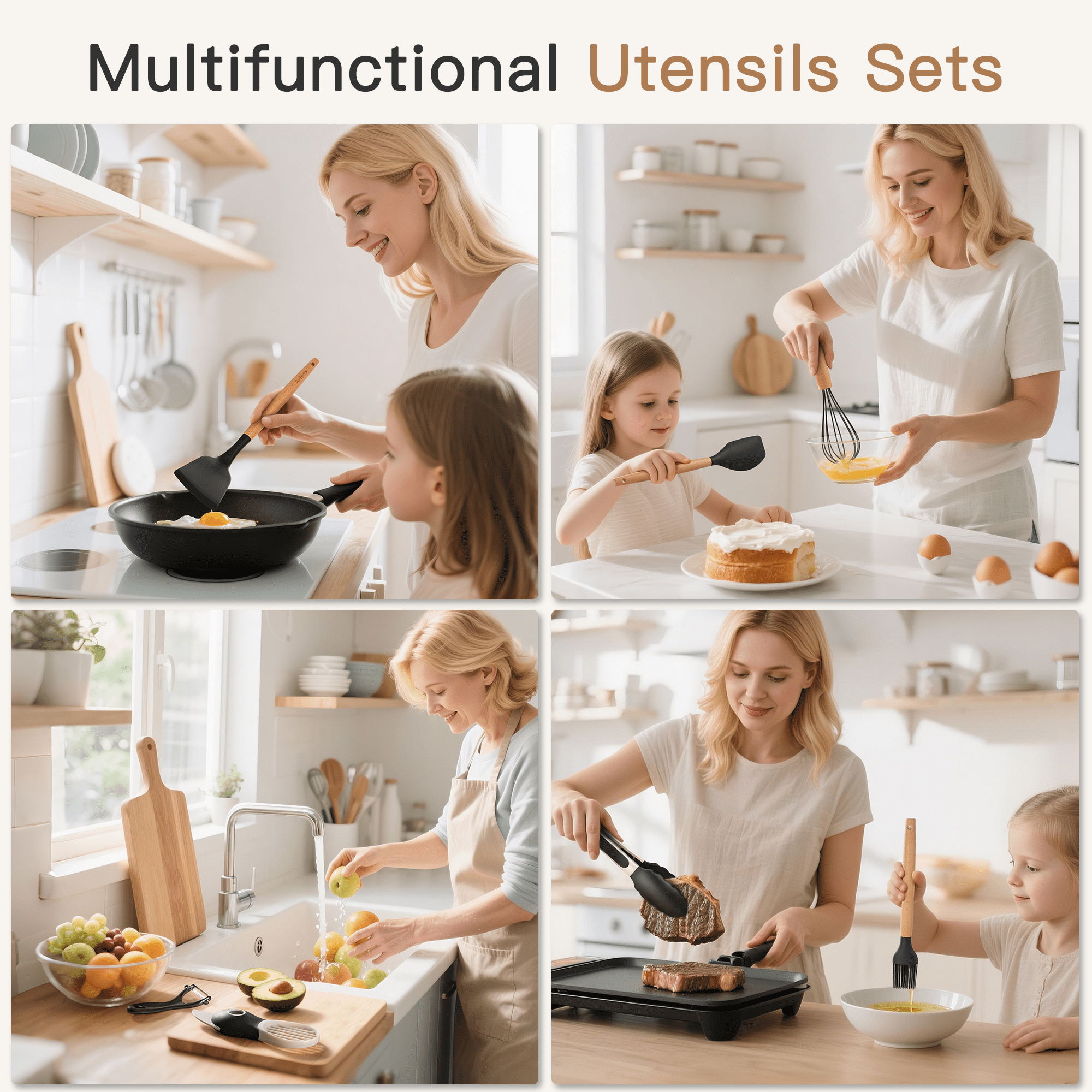 Astercook Silicone Cooking Utensils Set, 38 PCS Kitchen Utensils Set for 446°F Heat Resistant, Food Grade Utensil Sets with Wooden Handle, K - Image 6