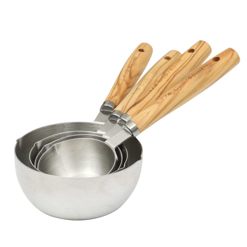 The Pioneer Woman 4-Piece Stainless Steel Measuring Cup Set for Cooking with Olivewood Handles - Image 2