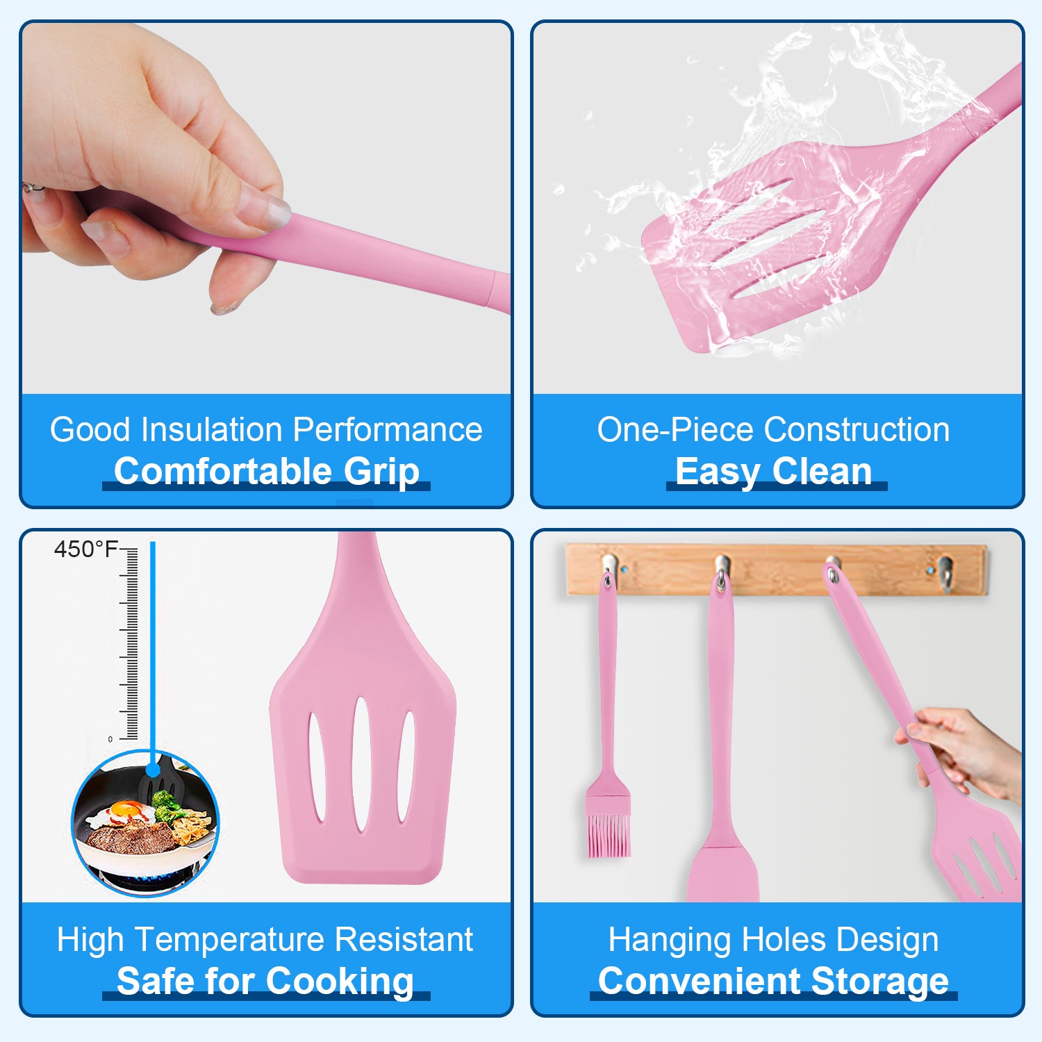 Silicone Cooking Utensils Sets, 5-Piece Kitchen Utensil Set 600F Heat Resistant Non-stick Rubber Cookware Kitchen Sil... - Image 3
