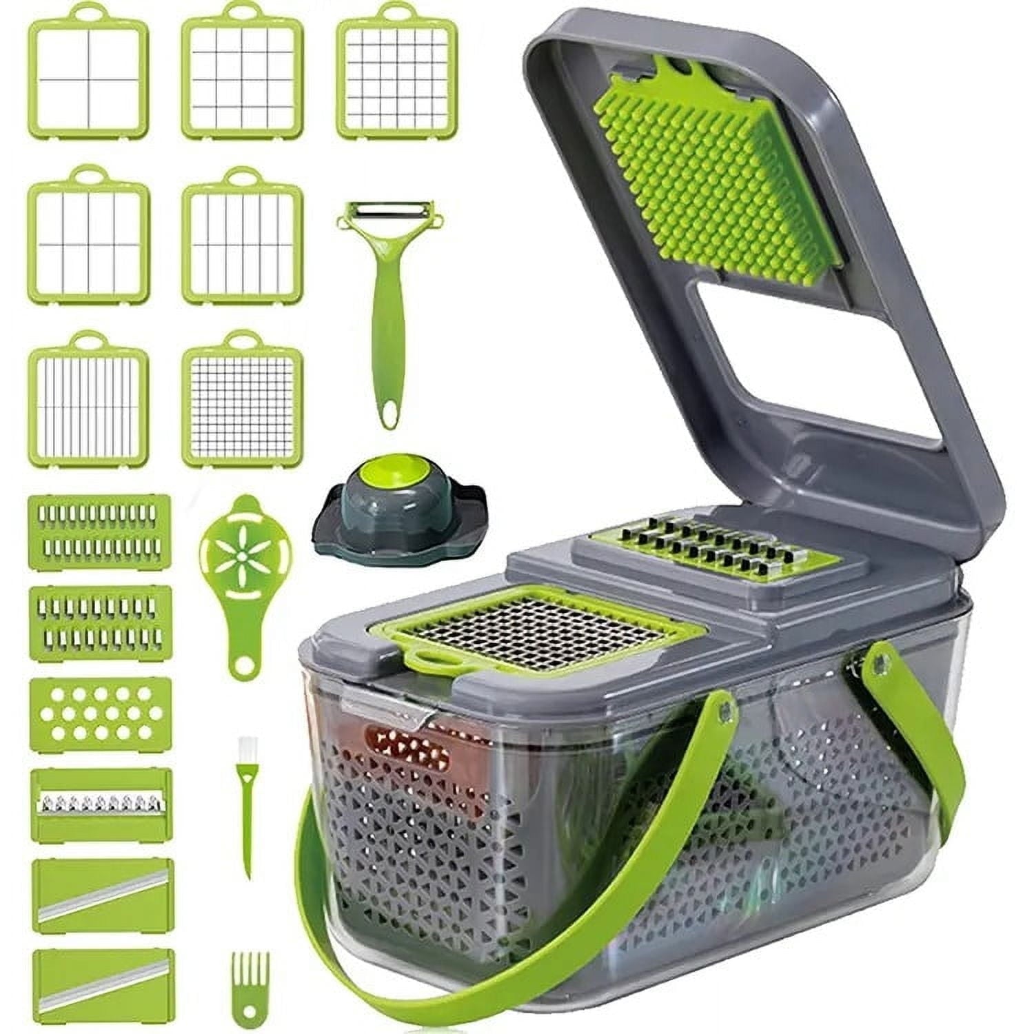 22-in-1 Vegetable Slicer Cutter Machine with Colander Basket, Multifunctional Durable Chopper for Fruits, Garlic, Zoodles, Cheese, Salad Pre