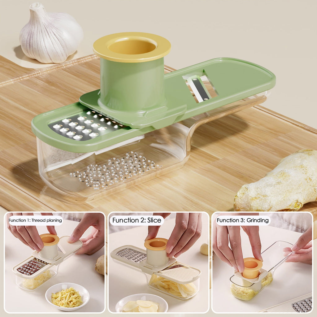 Garlic Grinder Vegetable Chopper, Stainless Steel Hand Crank Multi-function Food Prep Tool with Interchangeable Blades for Dicing and Shredd - Image 5