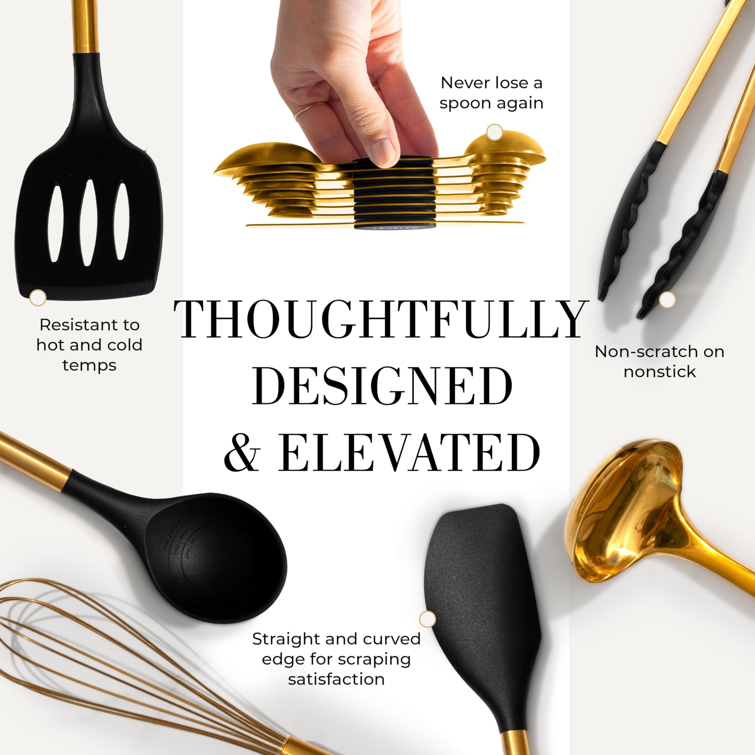 Black and Gold Kitchen Utensils Set - 15 Piece Set Includes Gold and Black Silicone Cooking Utensils with Gold Utensi... - Image 6