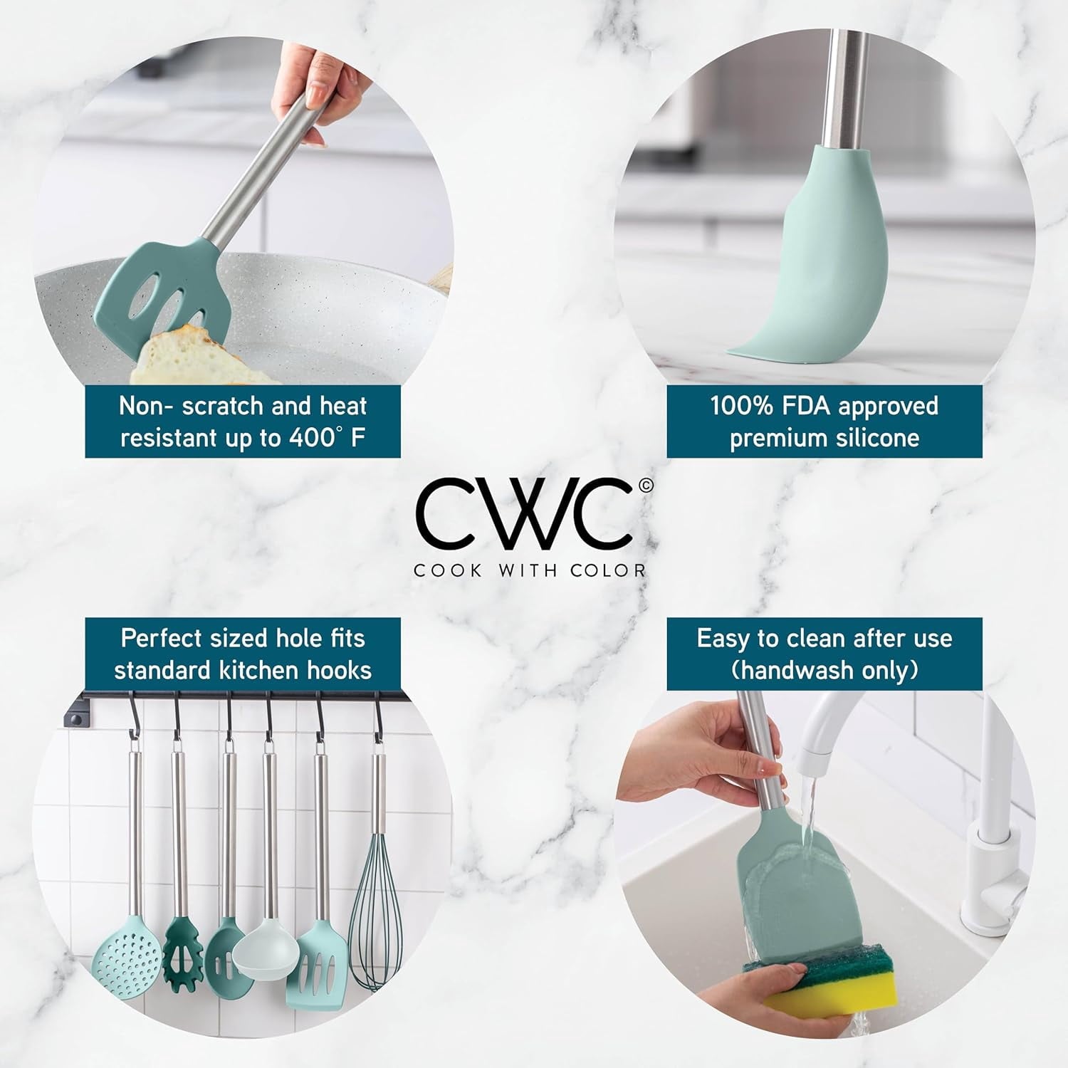 COOK WITH COLOR 10-Pc Cooking Utensils Set Kitchen Gadgets & Essentials, Teal - Image 4