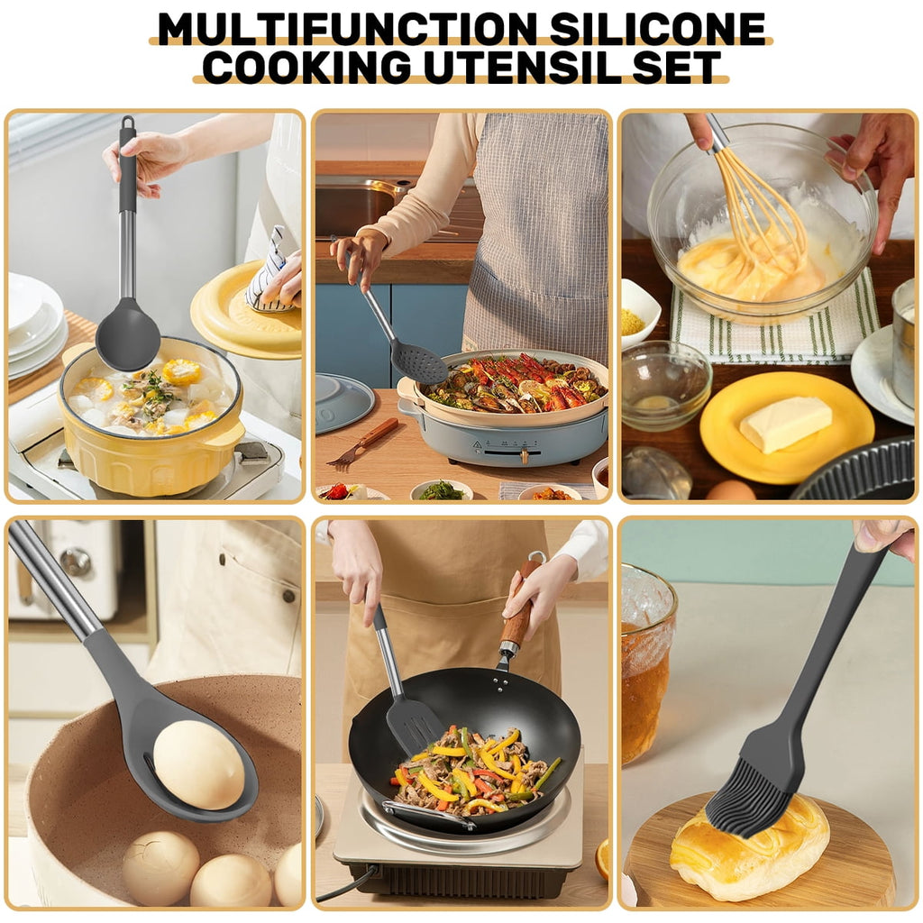 GPED Silicone Cooking Utensil Set, 30 Pcs Kitchen Utensils Set with Stainless Steel Handle, Food Grade Silicone Spatula Set, BPA-Free, Non-s - Image 4