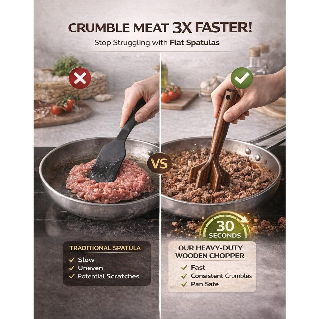 Wooden Meat Chopper for Ground Beef – Heavy Duty Turkey & Hamburger Smasher, Ergonomic Manual Food Masher for Nonstic... - Image 4
