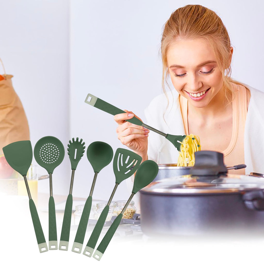 Silicone Cooking Utensils, Heat Resistant Kitchen Utensils with Stainless Steel Handle, 1 Pcs Silicone Cooking Slotte... - Image 4