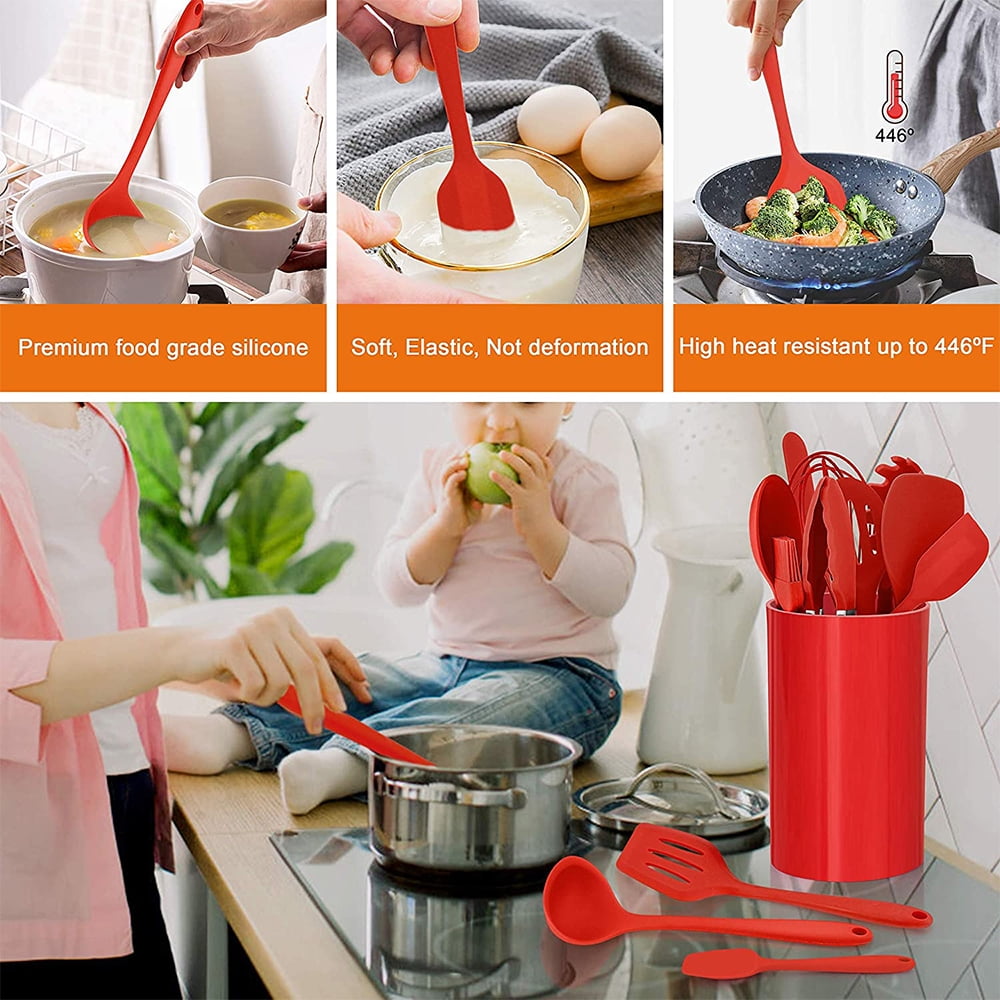 14 Pcs Cooking Utensils Set with Holder, Heat Resistant Silicone Kitchen Cookware Utensils Set, Kitchen Cooking Tools... - Image 4