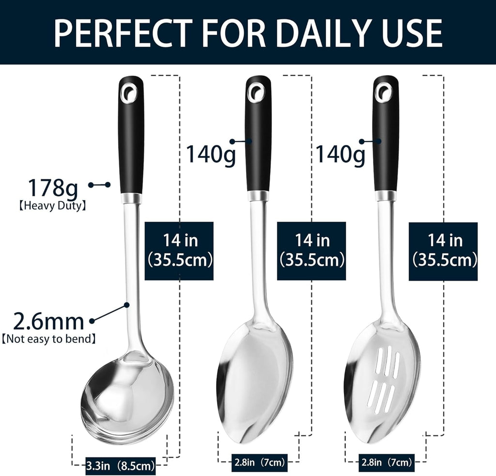 18/0 Stainless Steel Kitchen Cooking Utensils Set, 7 Pieces Ergonomic Silver Cookware Tools for Home and Commercial Use - Image 4