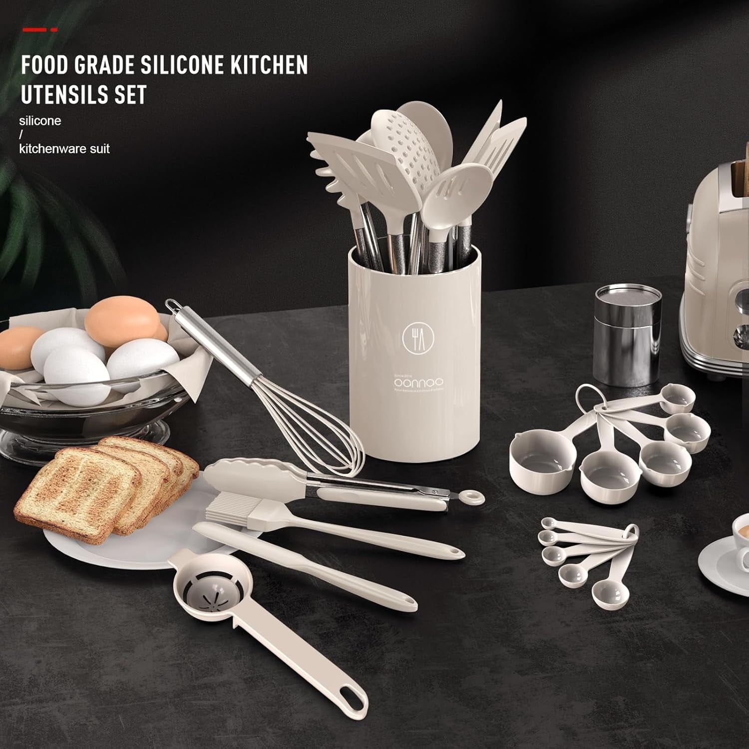 Large Silicone Cooking Utensils Set - Heat Resistant Kitchen Utensils,Turner Tongs,Spatula,Spoon,Brush,Whisk,Stainless Steel Silicone Cookin - Image 3