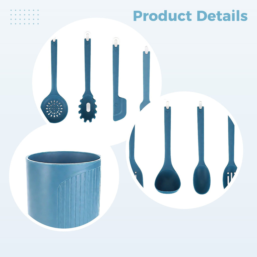 11-Piece Set Silicone Cooking Utensils, Blue Kitchen Utensil Set, Heat Resistant, Include Spatulas Spoons and Holder,... - Image 3