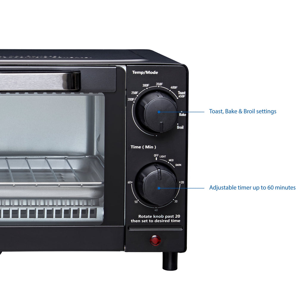 4 Slice Countertop Toaster Oven with 3 Settings, Includes Baking Rack and Pan, Black, New - Image 5