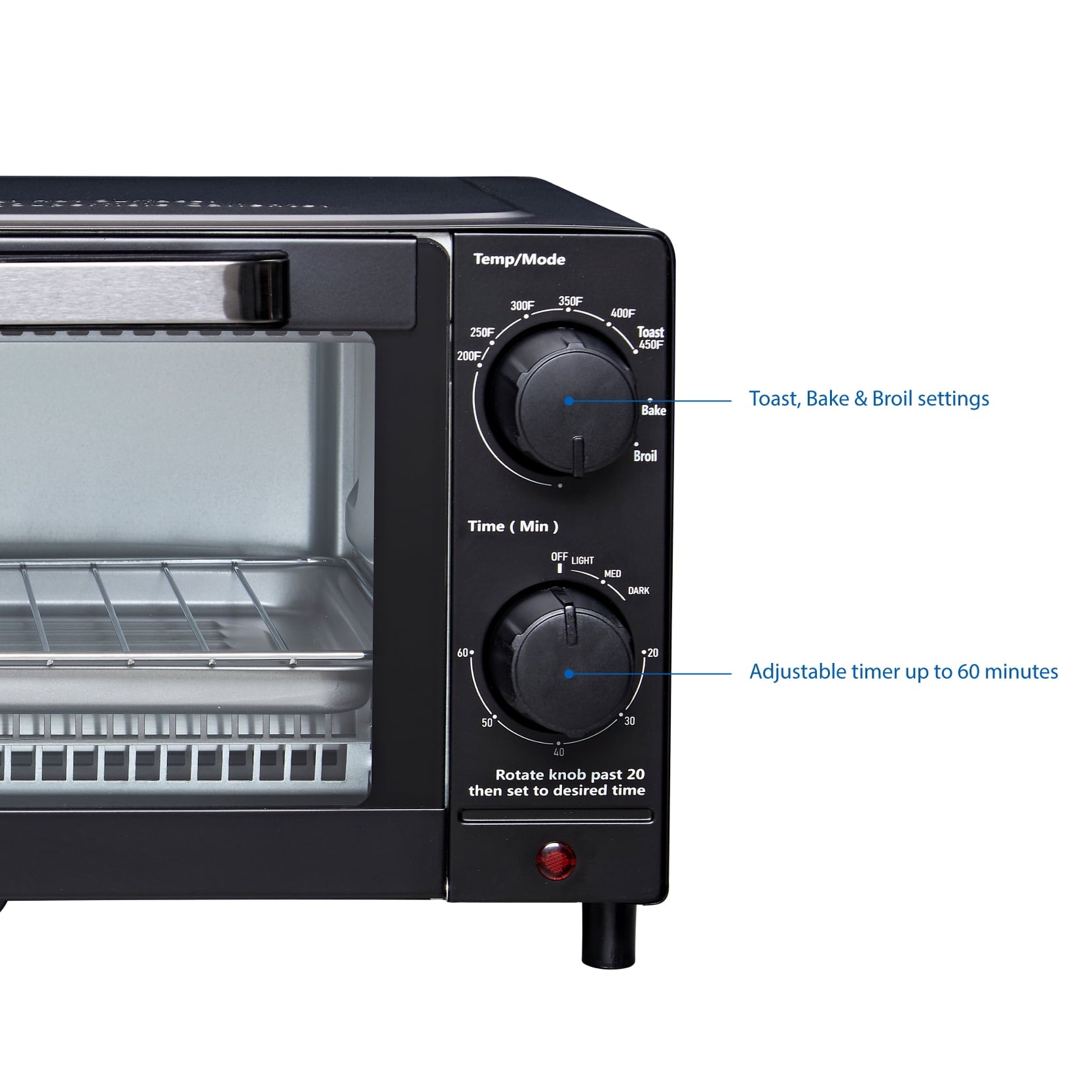 4 Slice Countertop Toaster Oven with 3 Settings, Includes Baking Rack and Pan, Black, New - Image 5