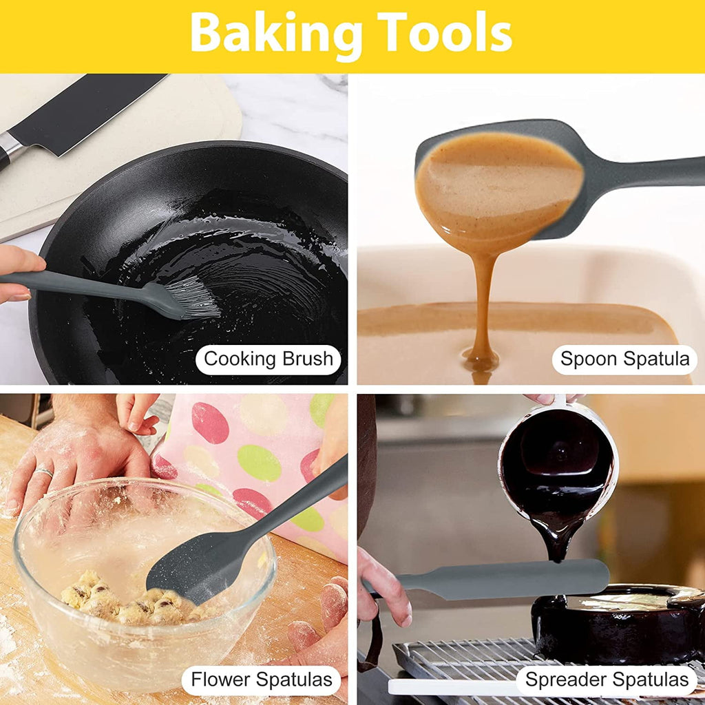 35Pcs Puricon Chef Kitchen Cooking Utensils Set, Non-Stick Silicone Cooking Kitchen Utensils Spatula Set with Holder, Wooden Handle Silicone - Image 5