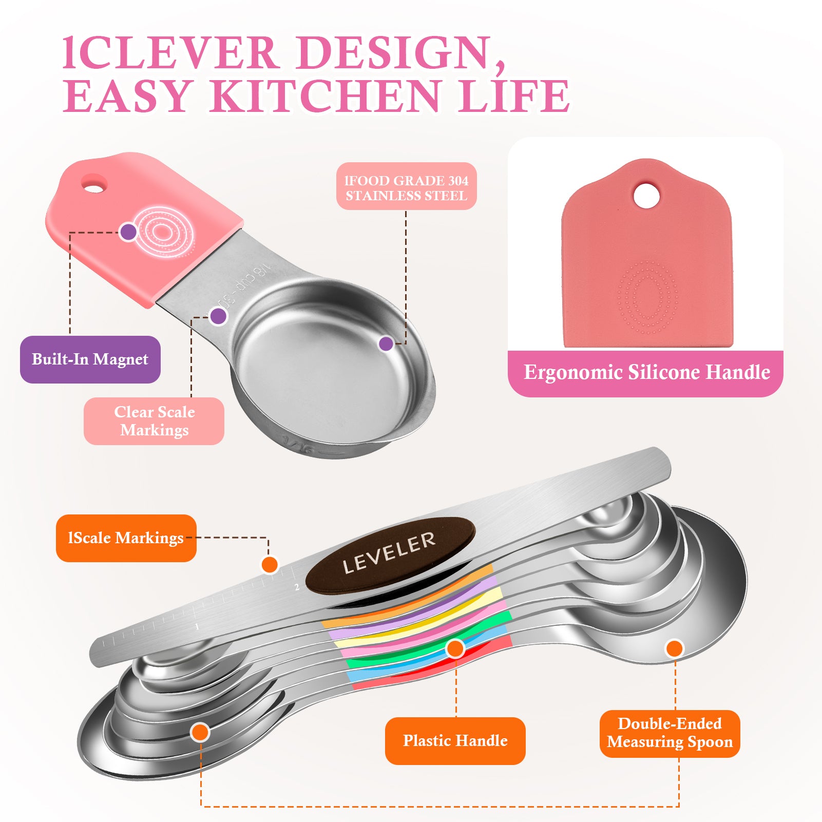 Godance Magnetic Measuring Cups and Spoons Set Including 7 Stainless Steel Stackable Measuring Cup 8 Double Sided Magnetic Measuring Spoons - Image 4