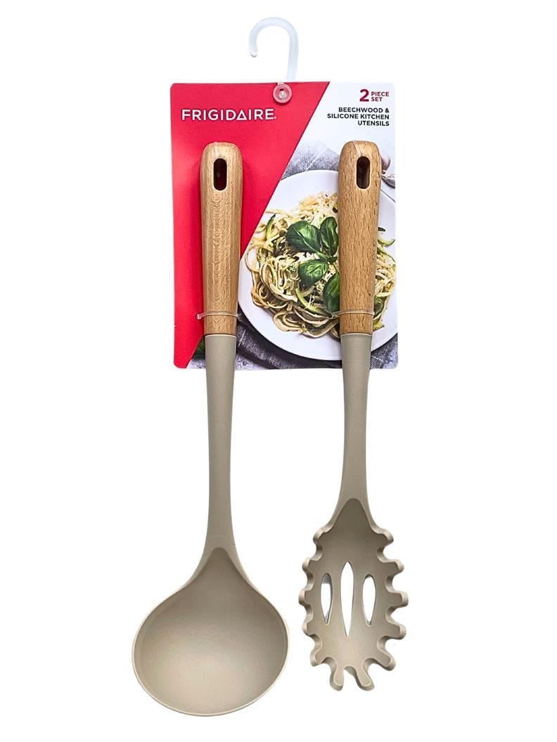 Beechwood Silicone Utensil Set, Large Soup Ladle, Large Pasta Fork, Heat-Resistant, Kitchen Cooking Utensils with Woo...