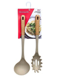 Beechwood Silicone Utensil Set, Large Soup Ladle, Large Pasta Fork, Heat-Resistant, Kitchen Cooking Utensils with Woo...