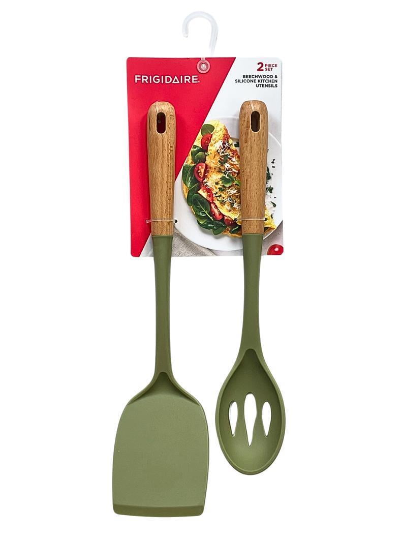 Beechwood and Silicone Utensil Set, Large Turner, Large Slot Spoon, Kitchen Cooking Utensils with Beechwood Handle an...