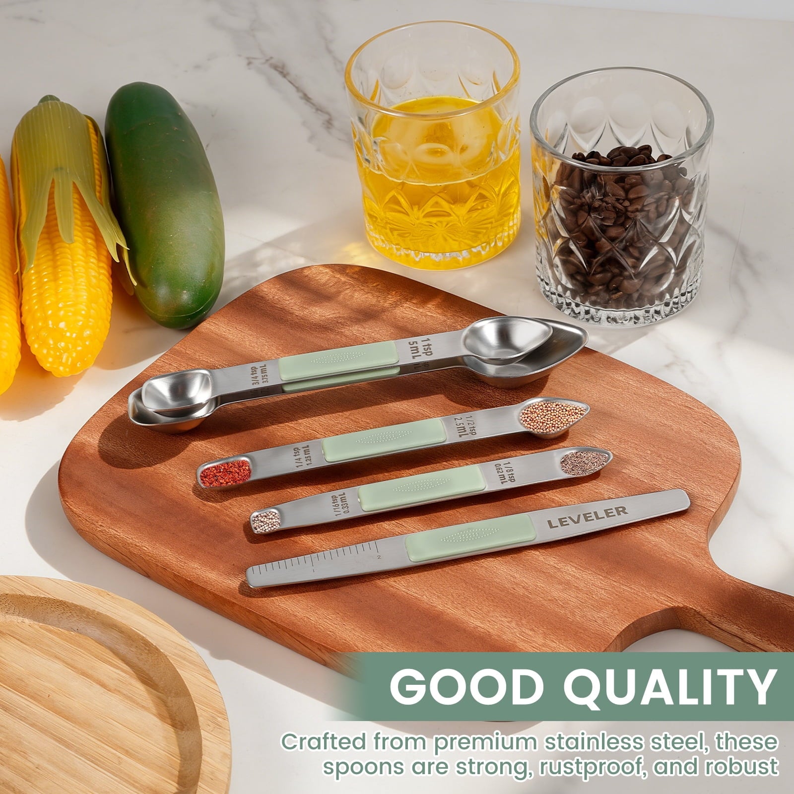 Magnetic Measuring Spoons with Leveler, Stainless Steel Dual Sided Nestable Measuring Spoon, Stackable Teaspoon for M... - Image 3