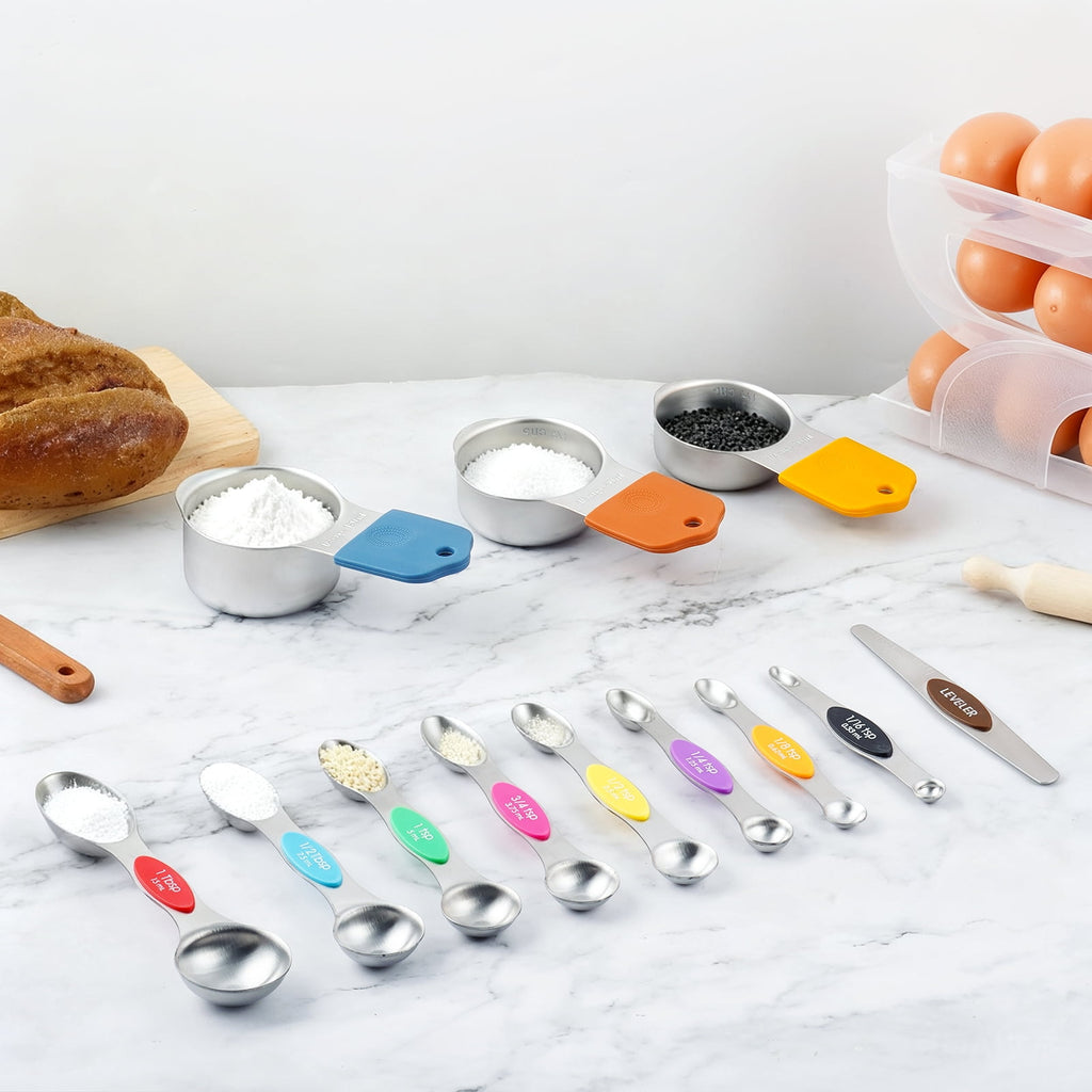 16 Piece Magnetic Measuring Cups and Spoons Set, Stainless Steel Nesting Metal Measuring Cups Set with Leveler for Dr... - Image 4