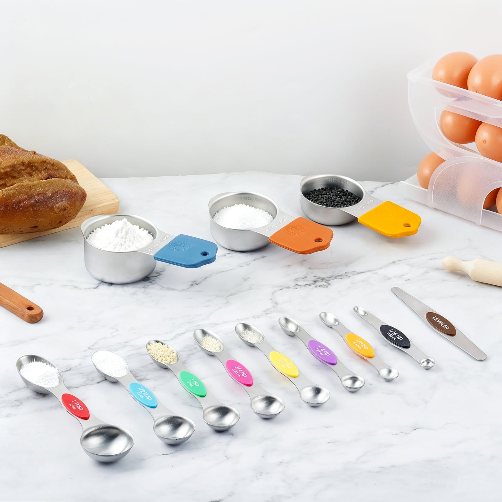 16 Piece Magnetic Measuring Cups and Spoons Set, Stainless Steel Nesting Metal Measuring Cups Set with Leveler for Dr... - Image 4