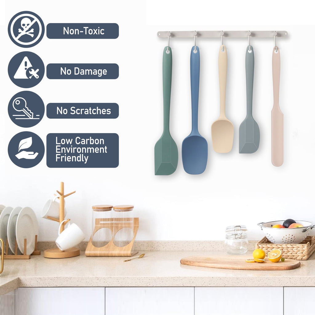 Food Grade Silicone Rubber Spatula Set, 5 Pcs Kithen Cooking Mixing Utensil Set, BPA-Free High Heat Resistant Non Sti... - Image 6