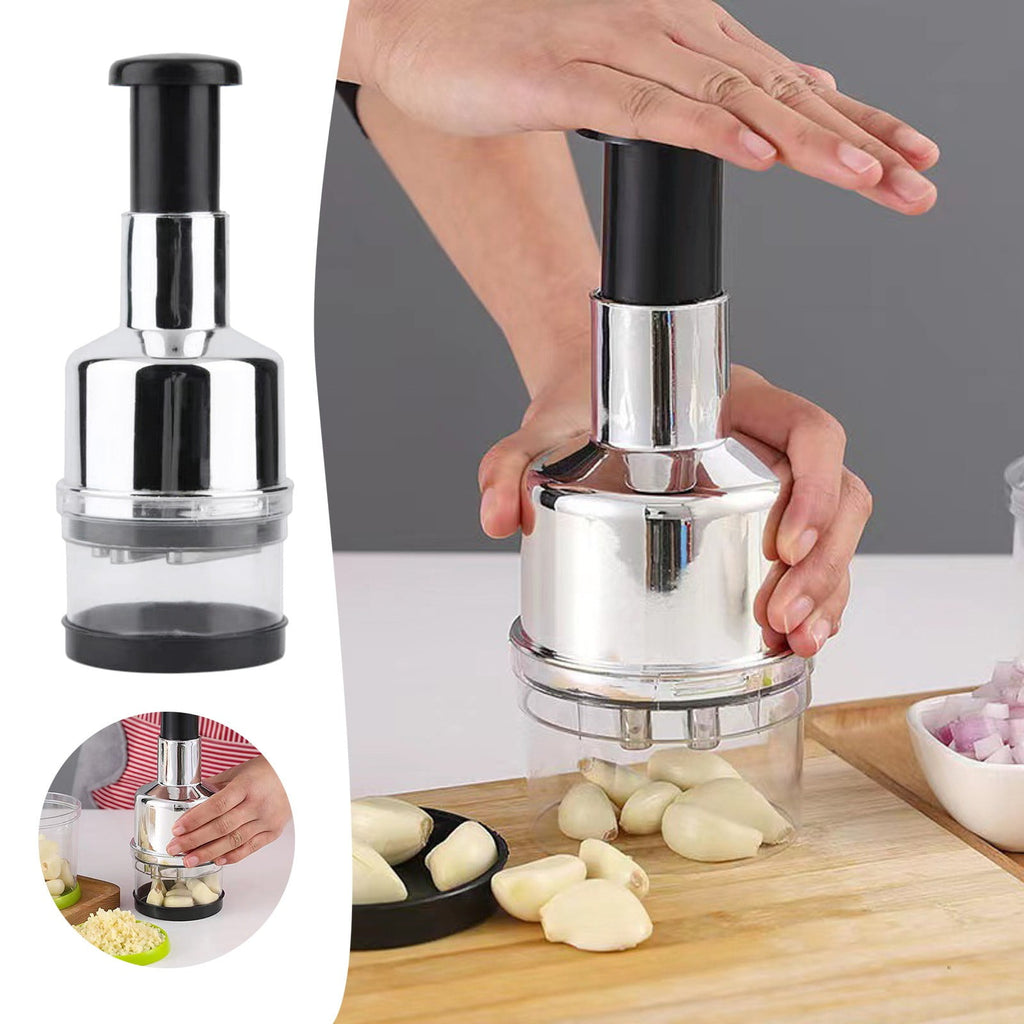 Manual Press Chopper Stainless Steel Garlic Mincer & Onion Slicer Handheld Food Prep Tool for Kitchen, Cooking, RV & ... - Image 2