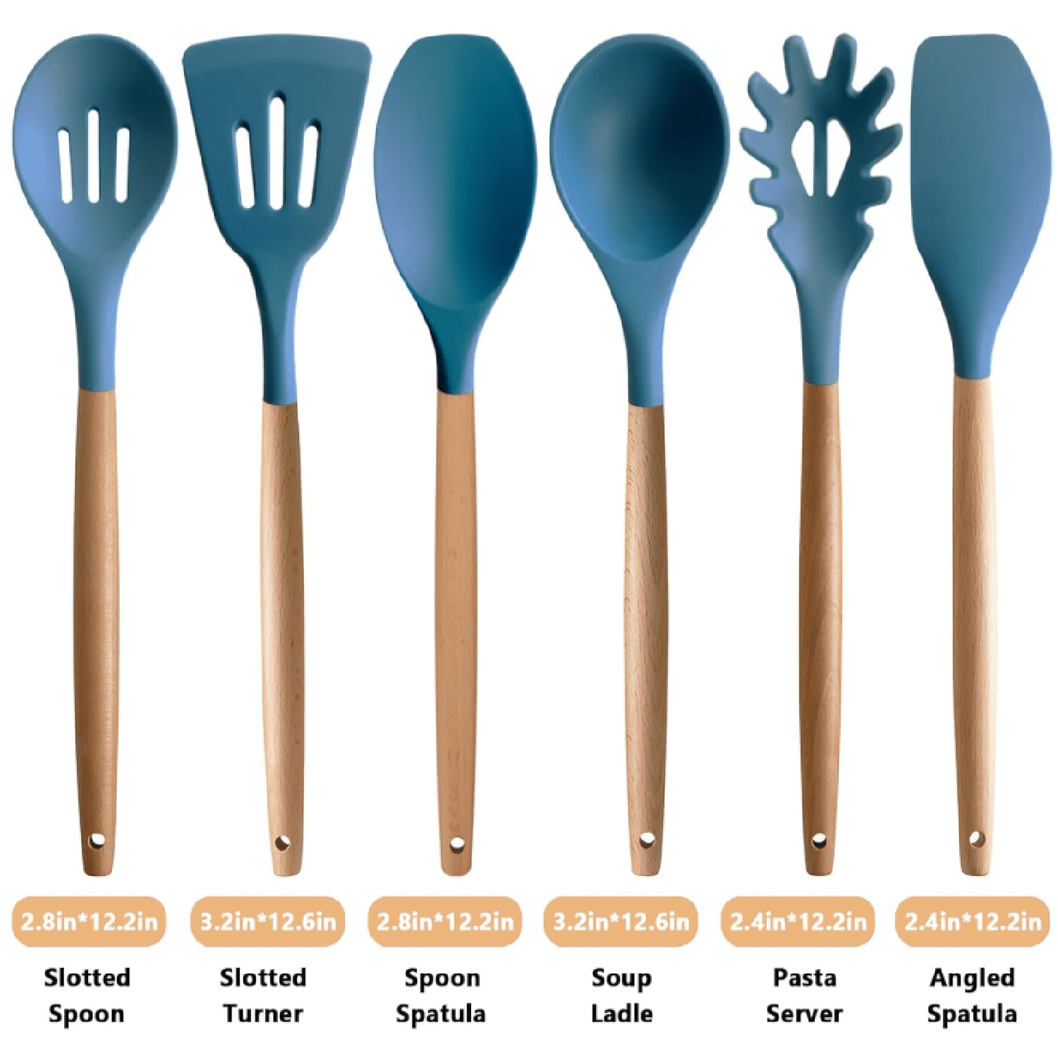 Silicone Cooking Utensils Set 6Pcs Heat Resistant Silicone Kitchen Utensils Set for Cooking Spatula Spoon Turner Ladle w Wooden Handle, BPA - Image 5