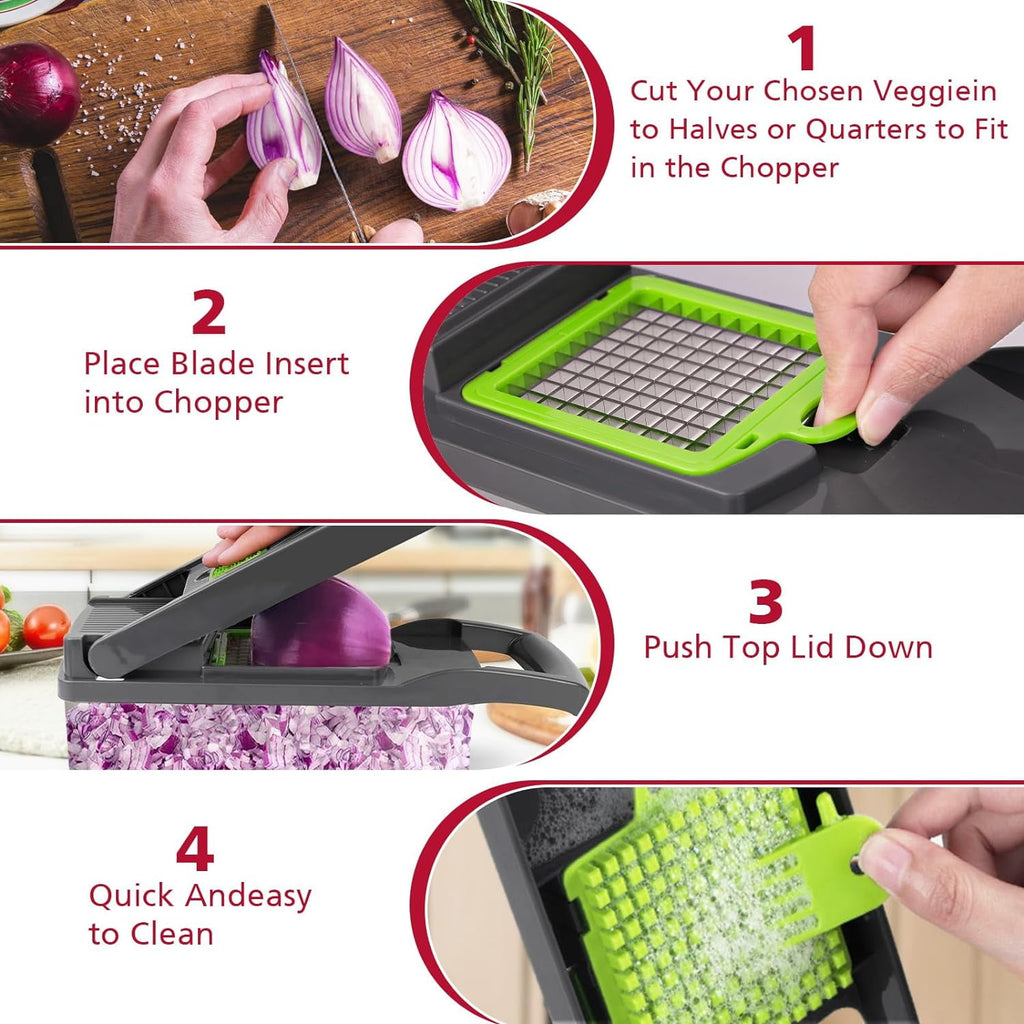 Pro, Multifunctional Food with Container, Slicer Dicer Cutter with Sharp Blades for Onion Carrot Garlic-Green - Image 6