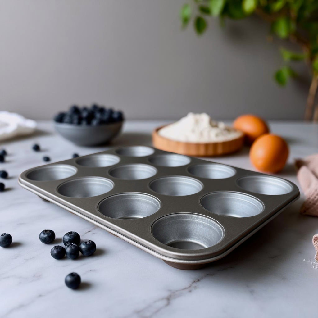 12-Cup Nonstick Muffin Pan, Cupcake Pan, 2.9" Diameter Cup, Gray, 1 Count - Image 4