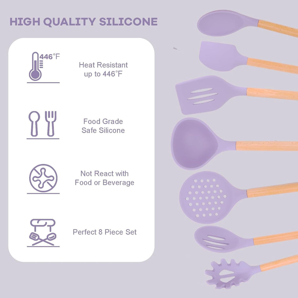 Silicone Cooking Utensils Set, Colorful 8 Pieces Kitchen Utensil Kits with Holder, Flexible Heat Resistant Cooking Tools Set for Nonstick Co - Image 2