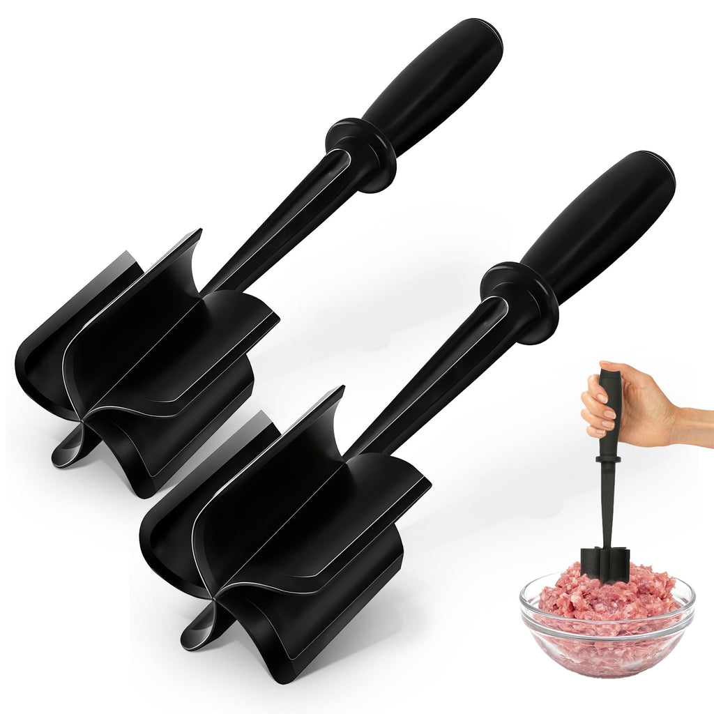 2pc , Premium Cutter Tool for Ground Beef, Nylon Ground Beef Tool and Fork, Non Stick Mix for Chopped Potatoes, Black