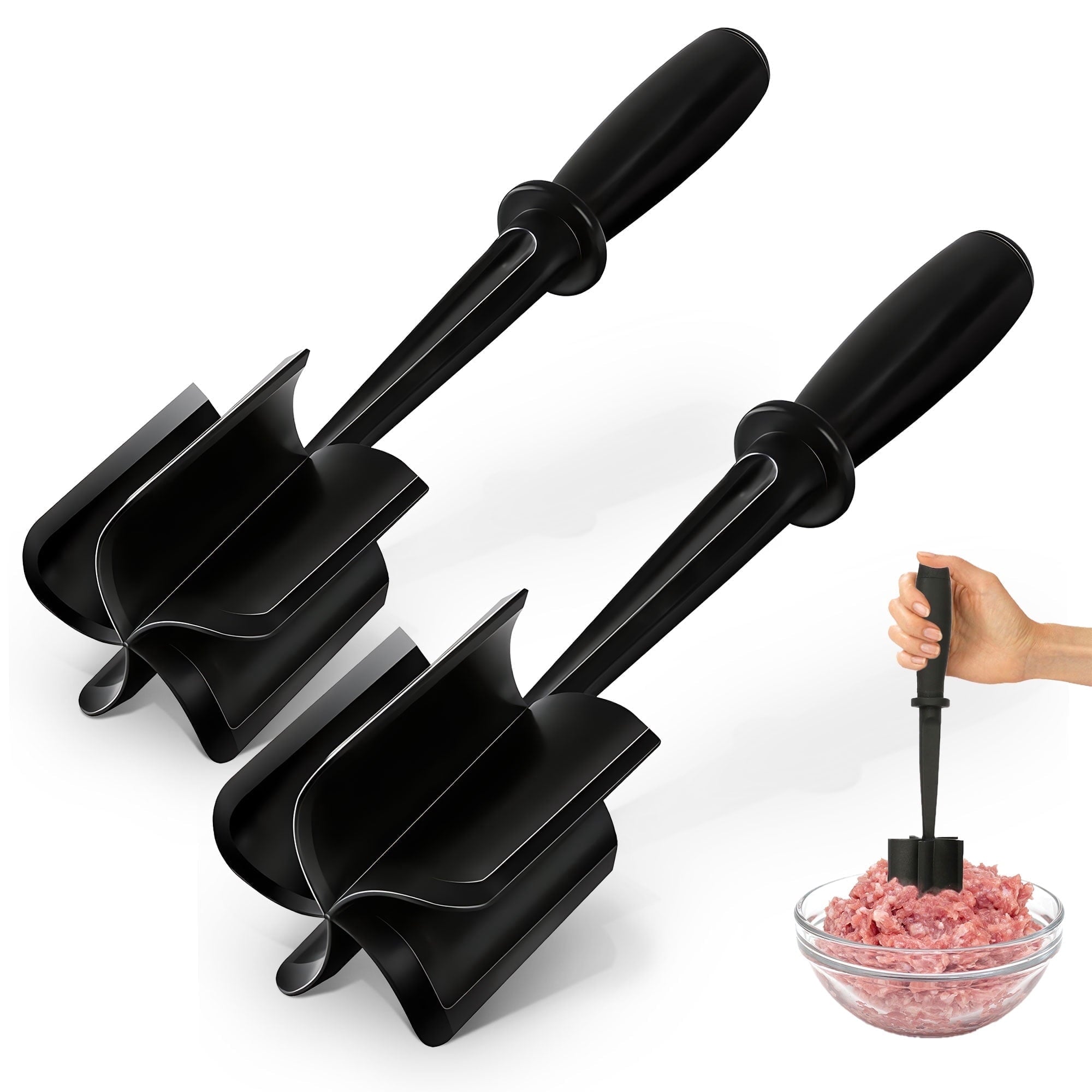 2pc , Premium Cutter Tool for Ground Beef, Nylon Ground Beef Tool and Fork, Non Stick Mix for Chopped Potatoes, Black