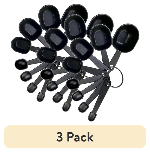 (3 pack) 8-Piece Kitchen Measuring Cup & Spoon Set, Raised Measurements, Black, Polypropylene