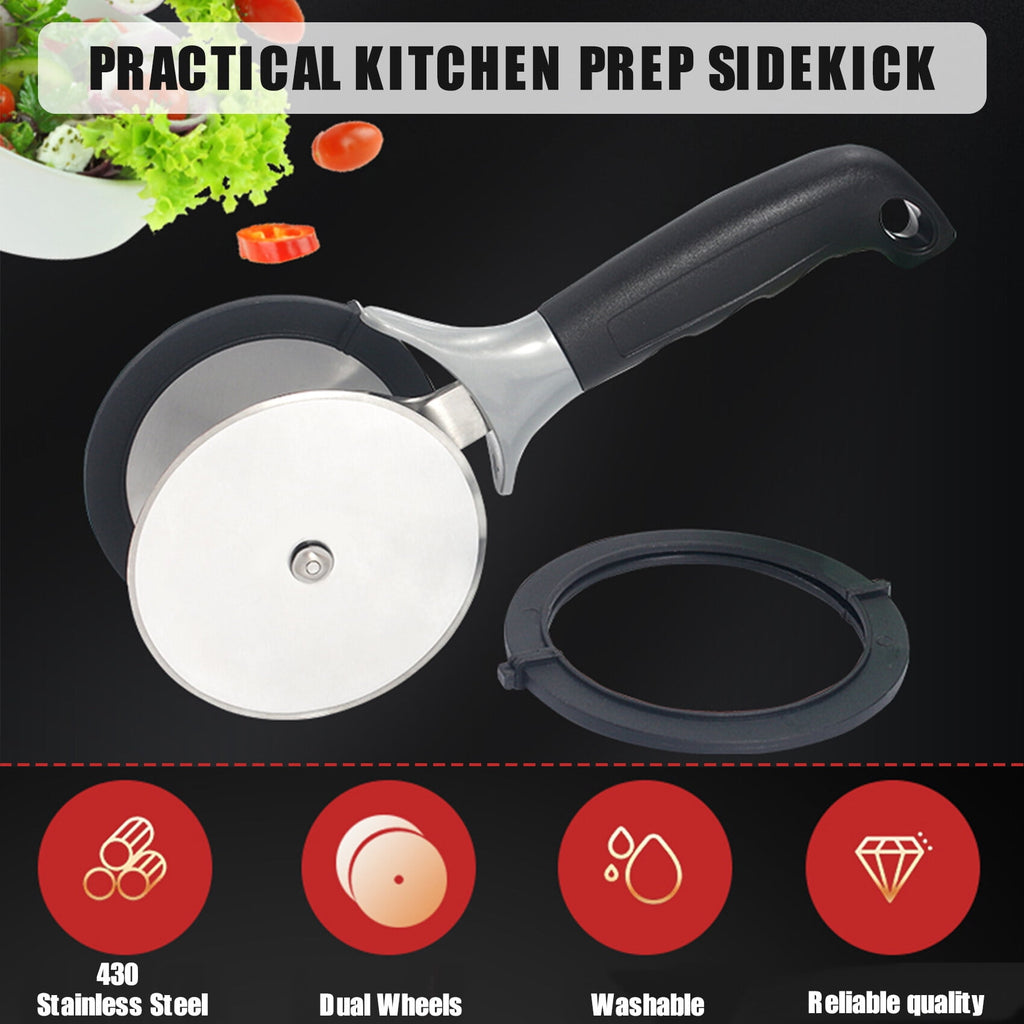 Salad-Chopper with Protective-Covers Dual-Wheels Salad-Cutter Food-grade Stainless Steel Circle Cutter Quick Kitchen Prep - Image 2